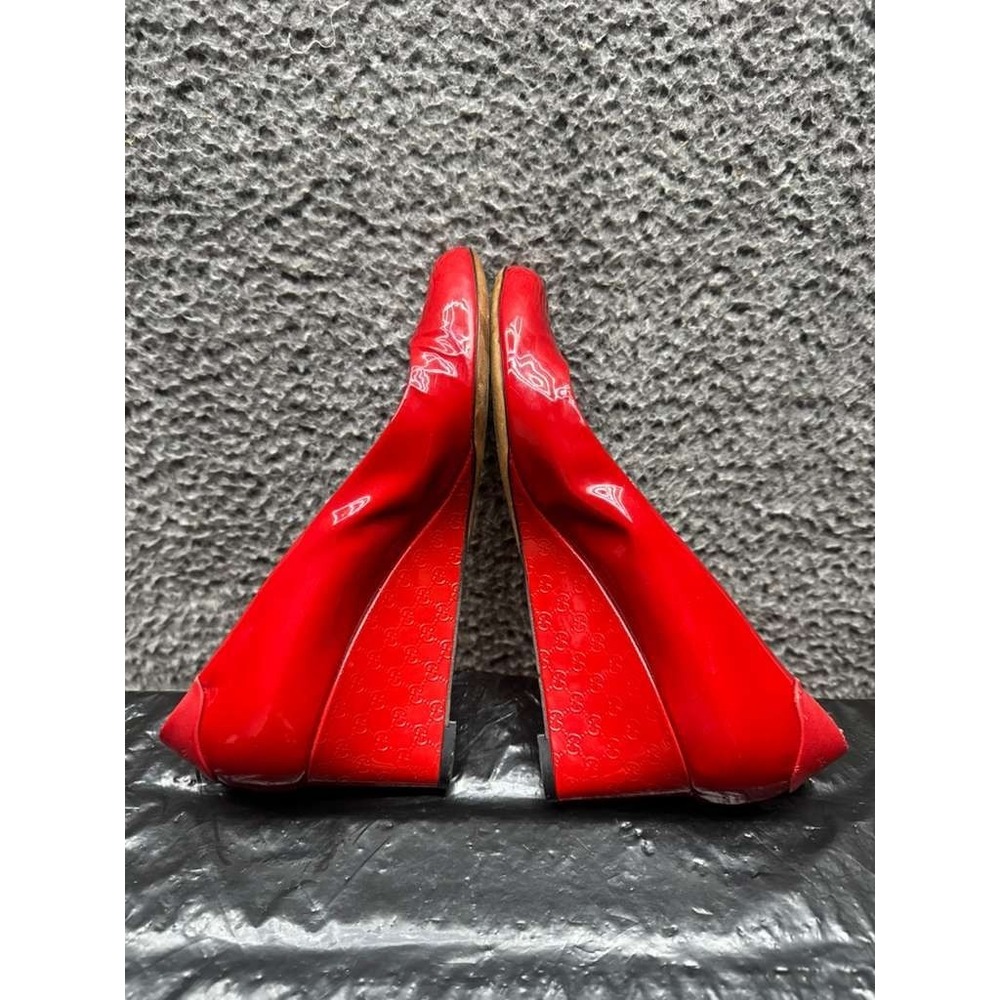 Gucci Patent Leather Round Toe Slip-On Wedge Pumps Red Womens Size 38.5 EU‎ - Picture 7 of 14